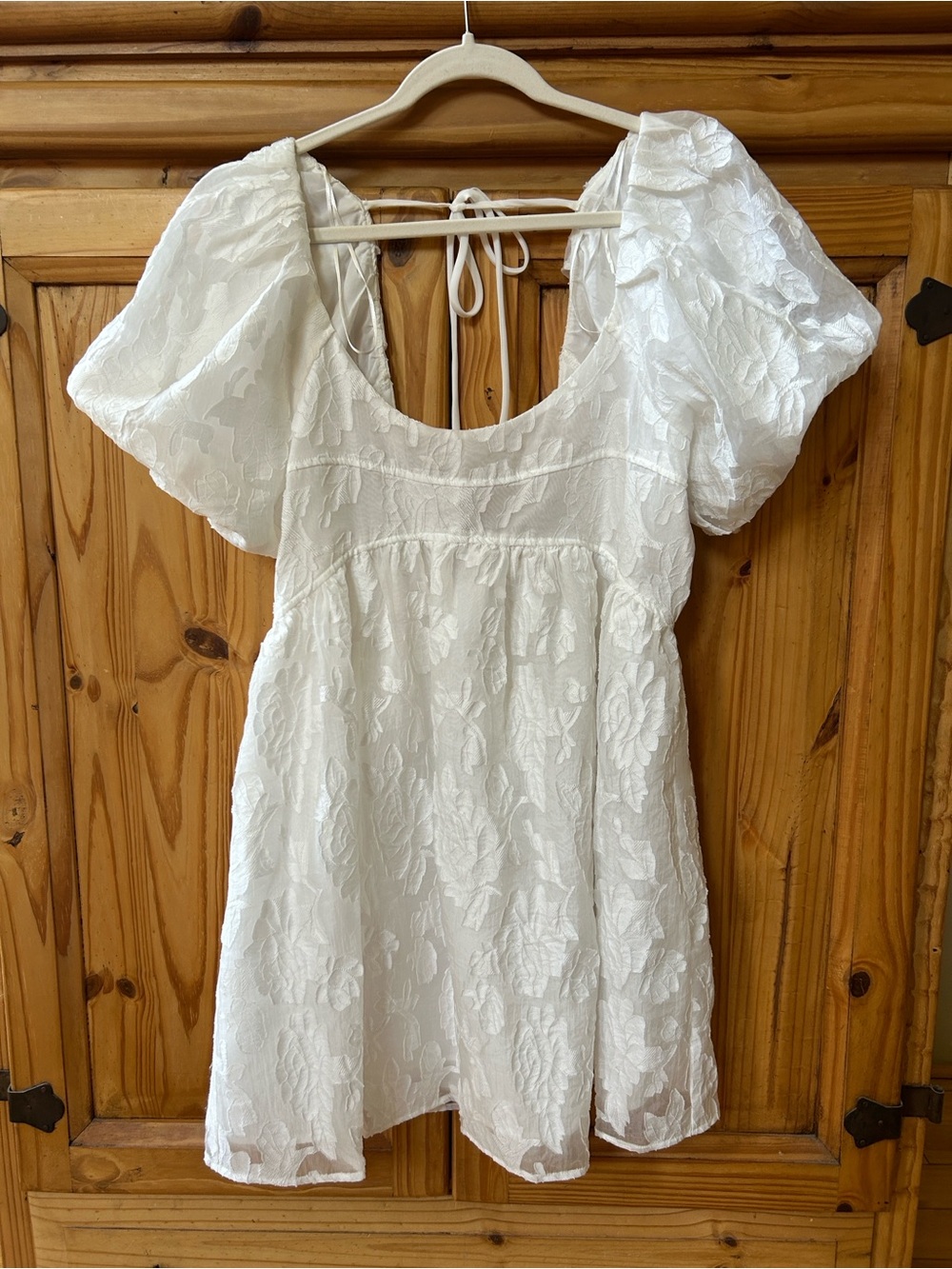 Altar'd State Josie Floral Burnout Dress White Lace Puff-Sleeve Lined NWT